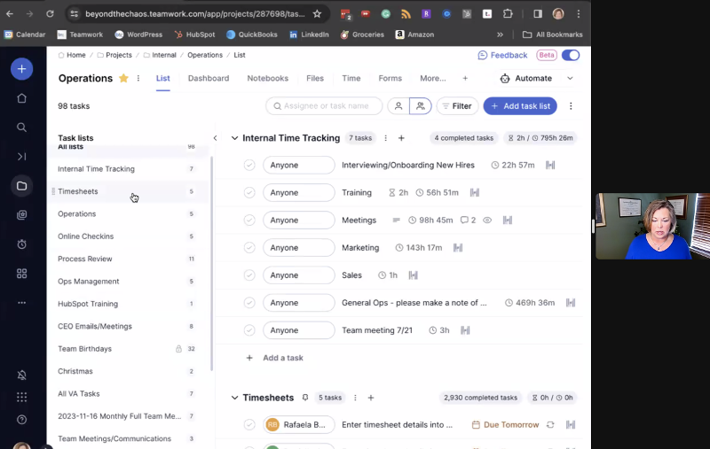 Teamwork process documentation timesheets